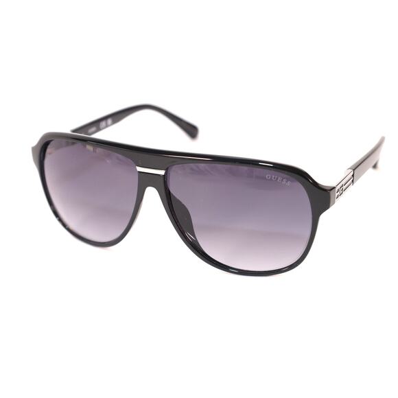 Guess Pilot Sunglasses - Shiny Black and Silver / Grey Gradient - NWT - Picture 7 of 11